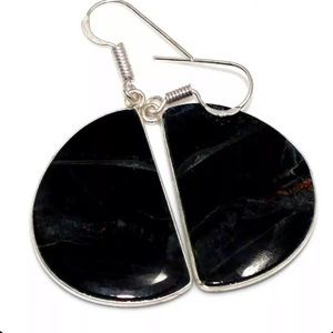 Black Tigers Eye Sterling Silver Earrings, NEW, For Pierced Ears